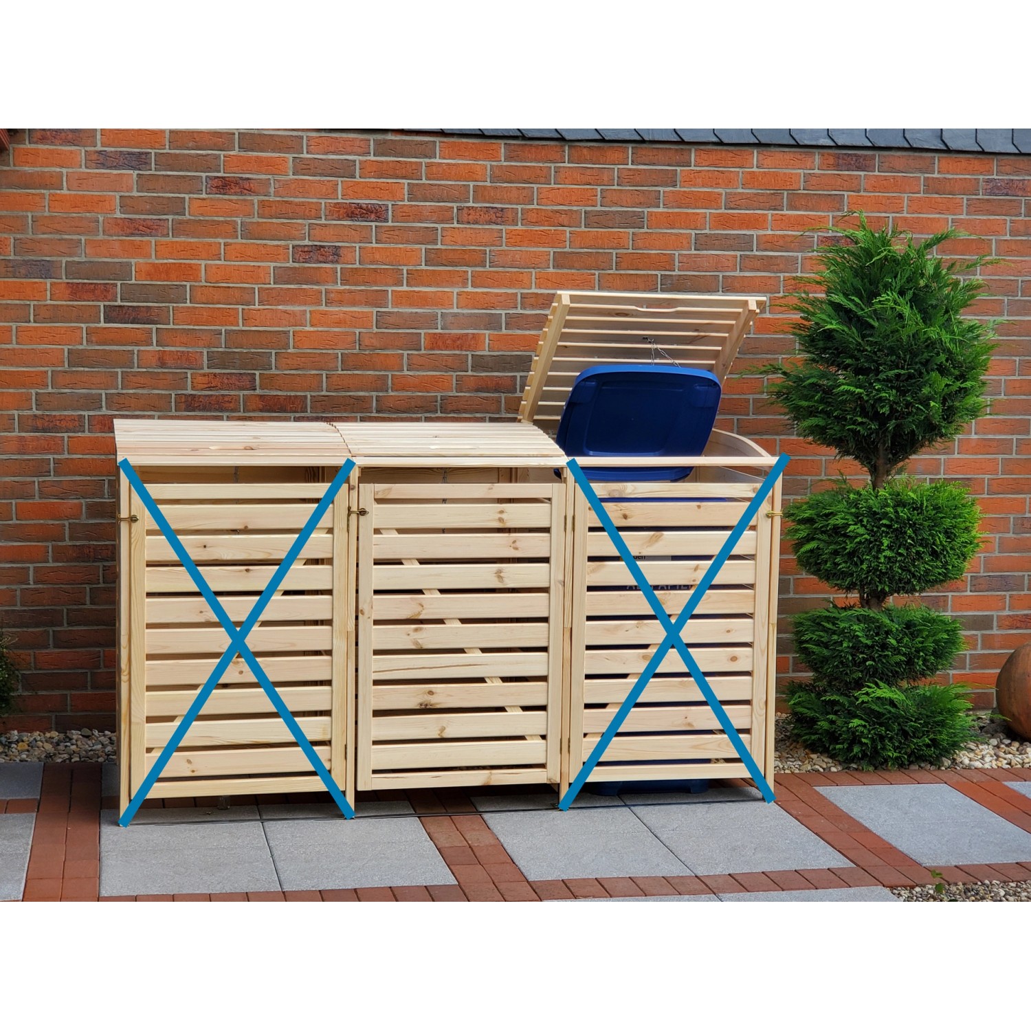 Erweiterung für Mülltonnenbox Vario III aus Kiefernholz, naturbelassen, für bis zu 240 Liter Tonnen.