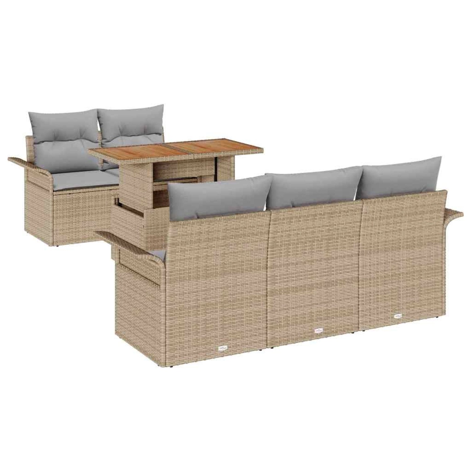 vidaXL Garten-Sofa-Set mit Speicher 6-Tlg Beige Poly Rattan 3358009 günstig online kaufen