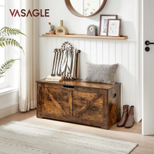 Braune Vasagle Sitzbank (100x40x46 cm) im Wohnzimmer mit Deko.