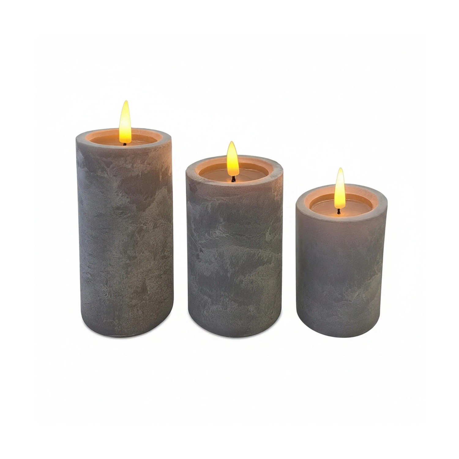 Relaxdays LED Kerzen 3er Set Kunststoff Grau Mit Timer 16,5 cm x 7,5 cm