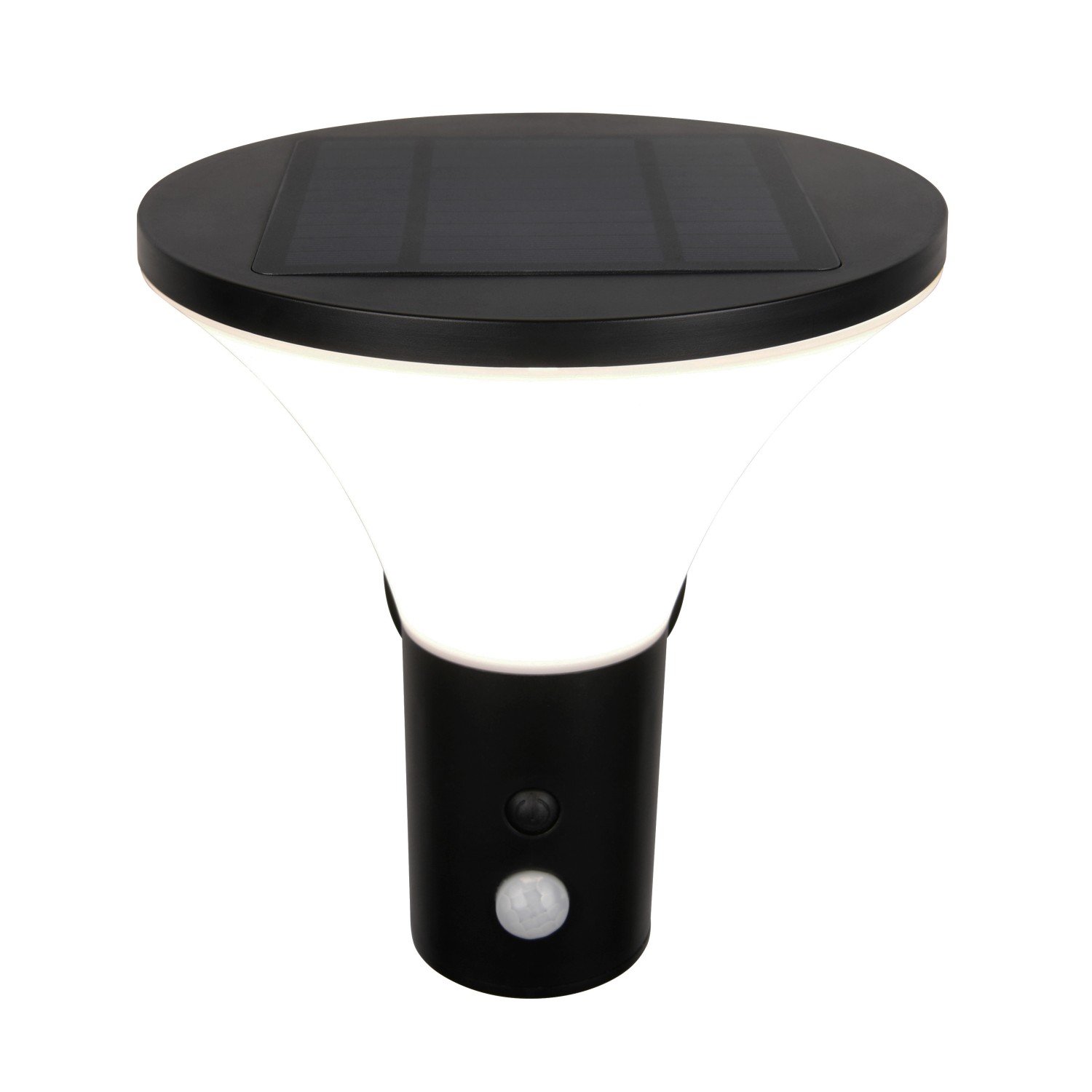 Schwarze Reality LED Solar-Wandleuchte Gorda mit Bewegungsmelder für den Außenbereich.