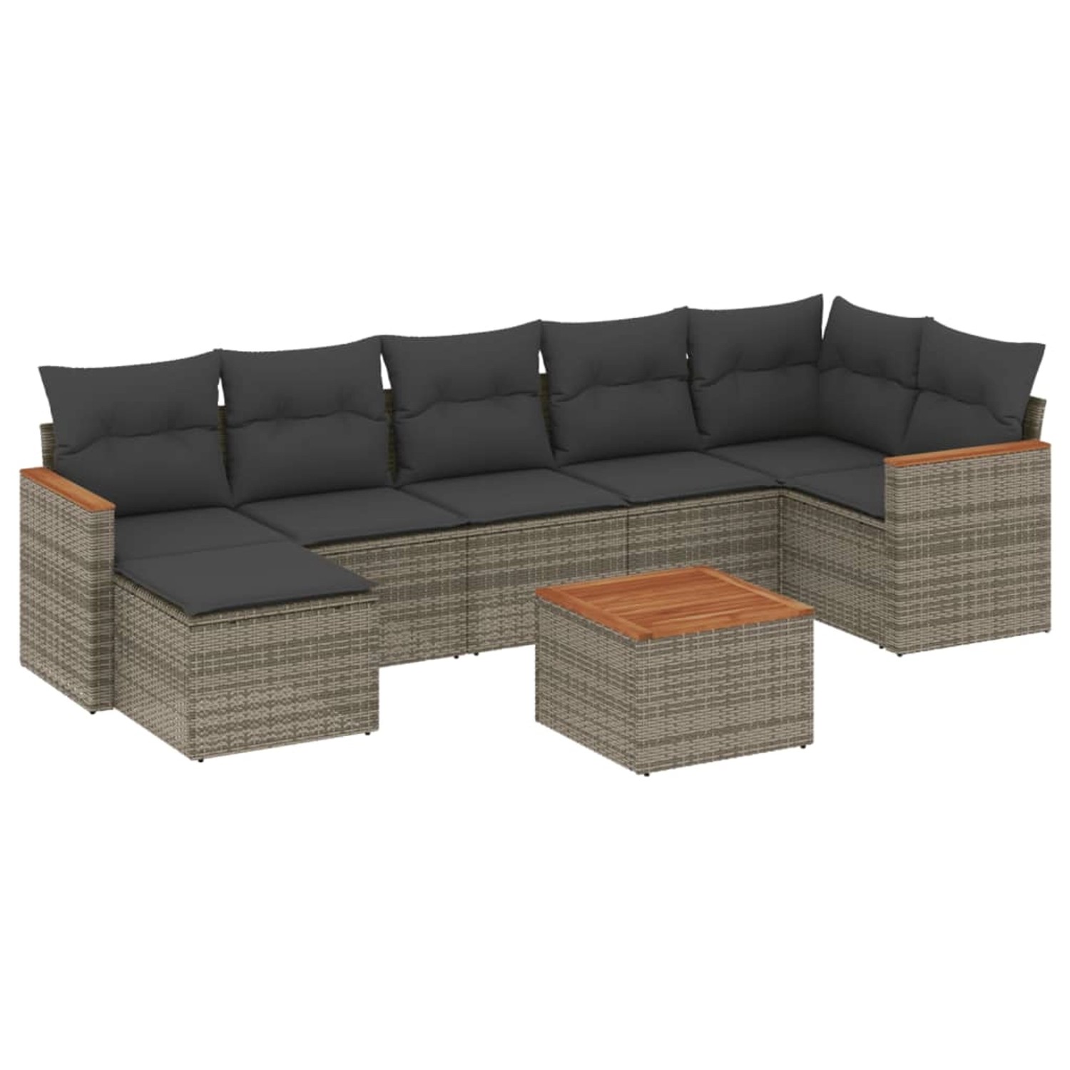 vidaXL 8-Tlg Garten-Sofagarnitur mit Kissen Grau Poly Rattan 3226200