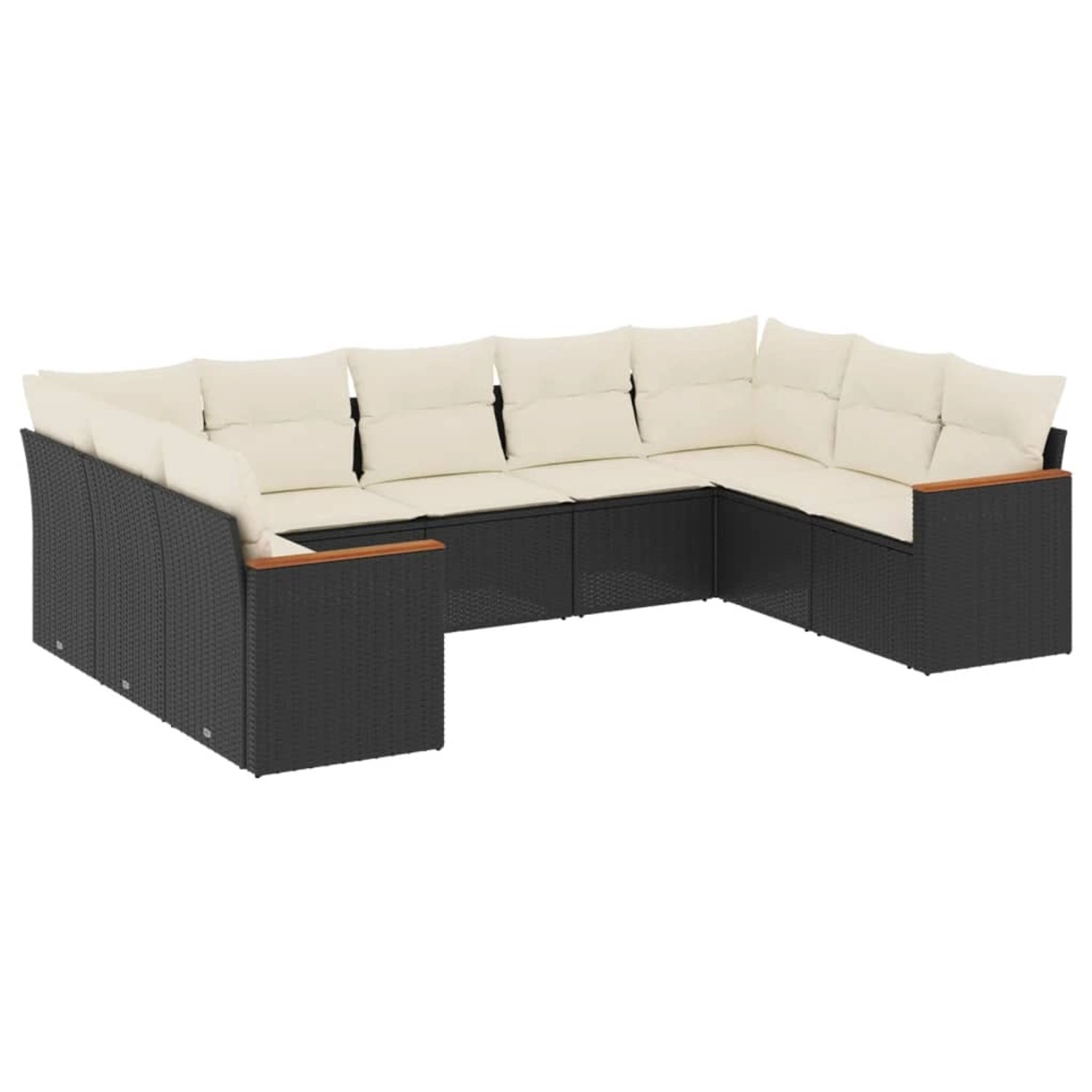 vidaXL 9-Tlg Garten-Sofagarnitur mit Kissen Schwarz Poly Rattan 3258675