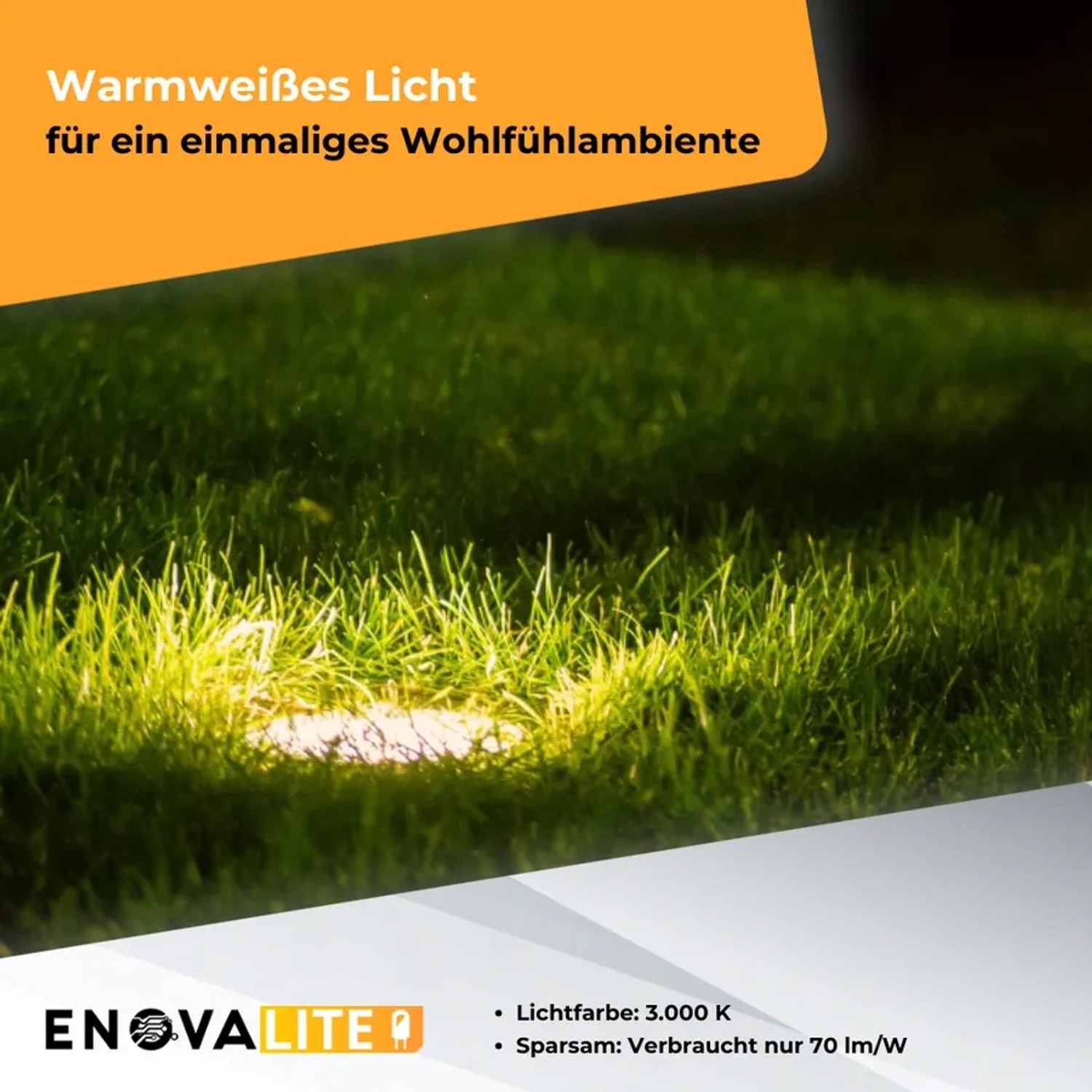 ENOVALITE LED Gartenstrahler: Warmweißes Licht erhellt Rasenfläche. Bodeneinbaustrahler für stimmungsvolle Gartenbeleuchtung.