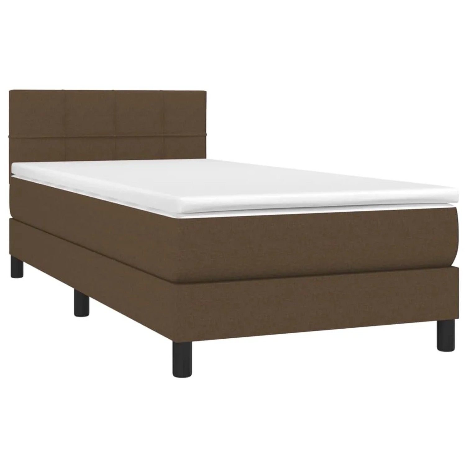 Boxspringbett dunkelbraun (90x200 cm) mit Matratze und Kopfteil.