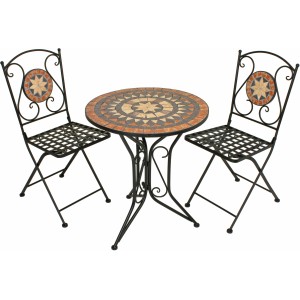 Garden Pleasure Bistro-Set Pular, 3-teilig, schwarz-braun mit Mosaik-Tisch und klappbaren Stühlen.