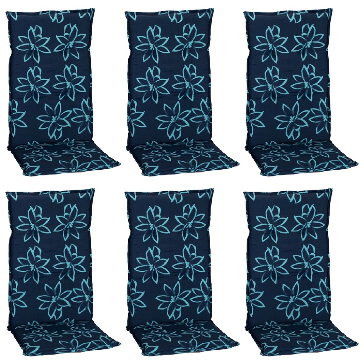 Beo Sitzauflage Hochlehner Bunde 6er-Set Hellblau-Dunkelblaue Blumen günstig online kaufen