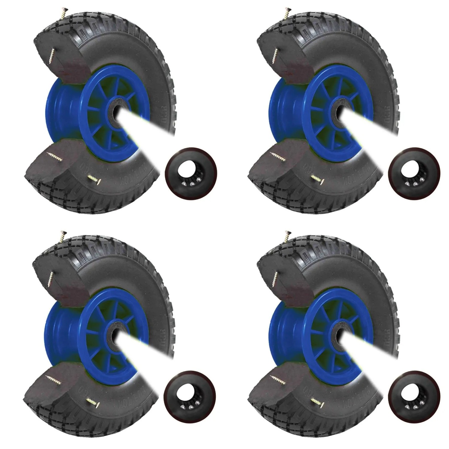 TRUTZHOLM 4x Sackkarrenrad PU Rad 260x85mm 3.00-4 75mm Zentrierte Nabe Durchmesser 20mm Blau