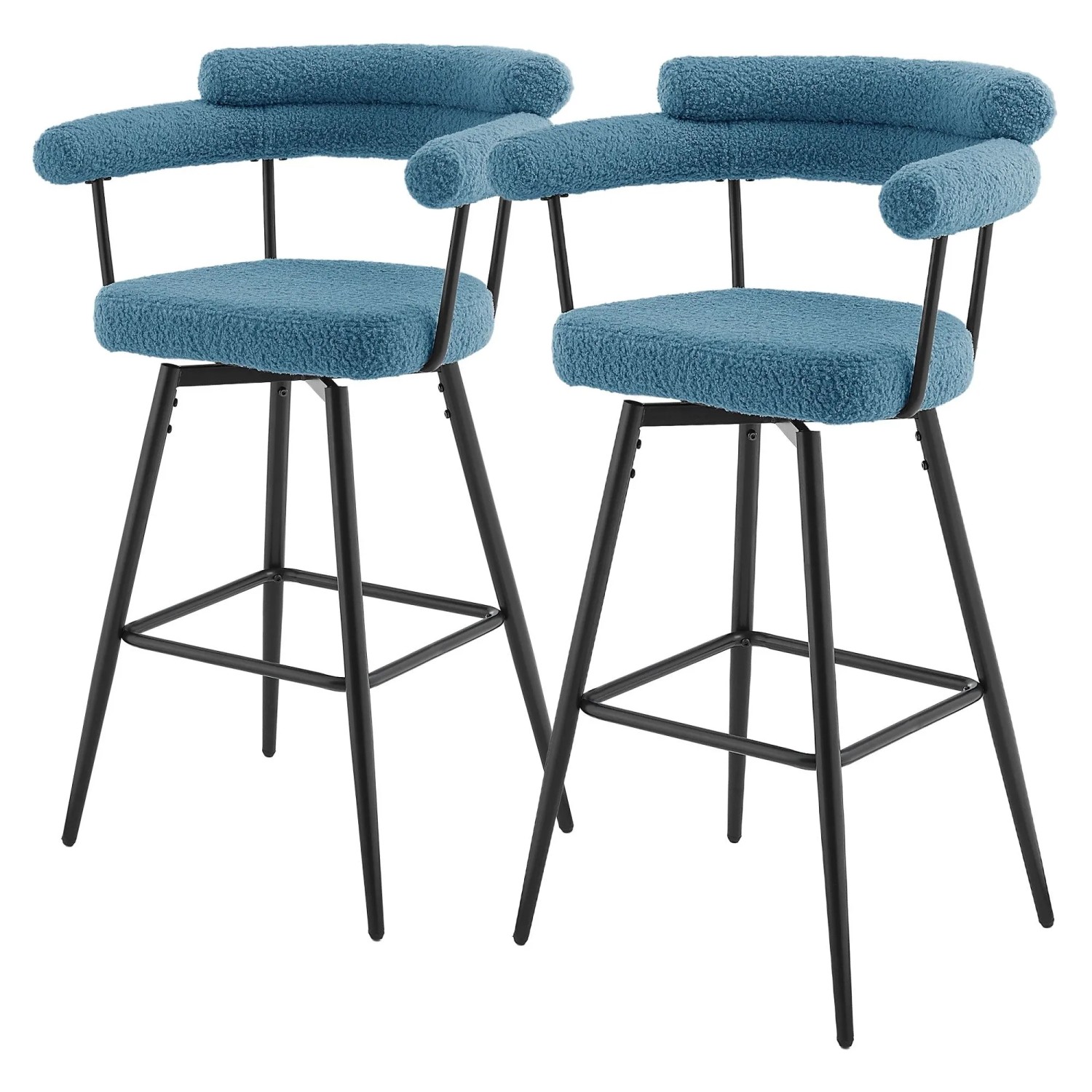 ML-Design Barhocker Drehbar 2Er Set Blau mit Teddy-Stoff 76 cm Hoch