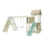 OutdoorToys Spielturm Roskilde mit Schaukel, Kletterwand und Rutsche in Mintgrün.