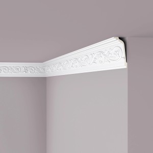 Weiße NOEL & MARQUET Eckleiste Z11 ARSTYL, Zierleiste/Stuckleiste (200cm) im Raum.