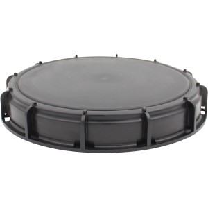 Schwarzer Deckel DN 225 für IBC Tanks als Zubehör für Regentonnen.