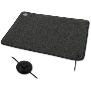 Thermo Infrarot Heizteppich, 39x59cm, mit Fußschalter. Elektrische Heizung für warme Füße, graues Wollvlies.