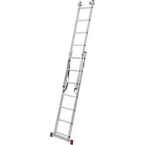 Krause Corda Vielzweckleiter, 3-teilig, 7 Sprossen, aus Aluminium, als Anlege-, Schiebe- und Stehleiter nutzbar.