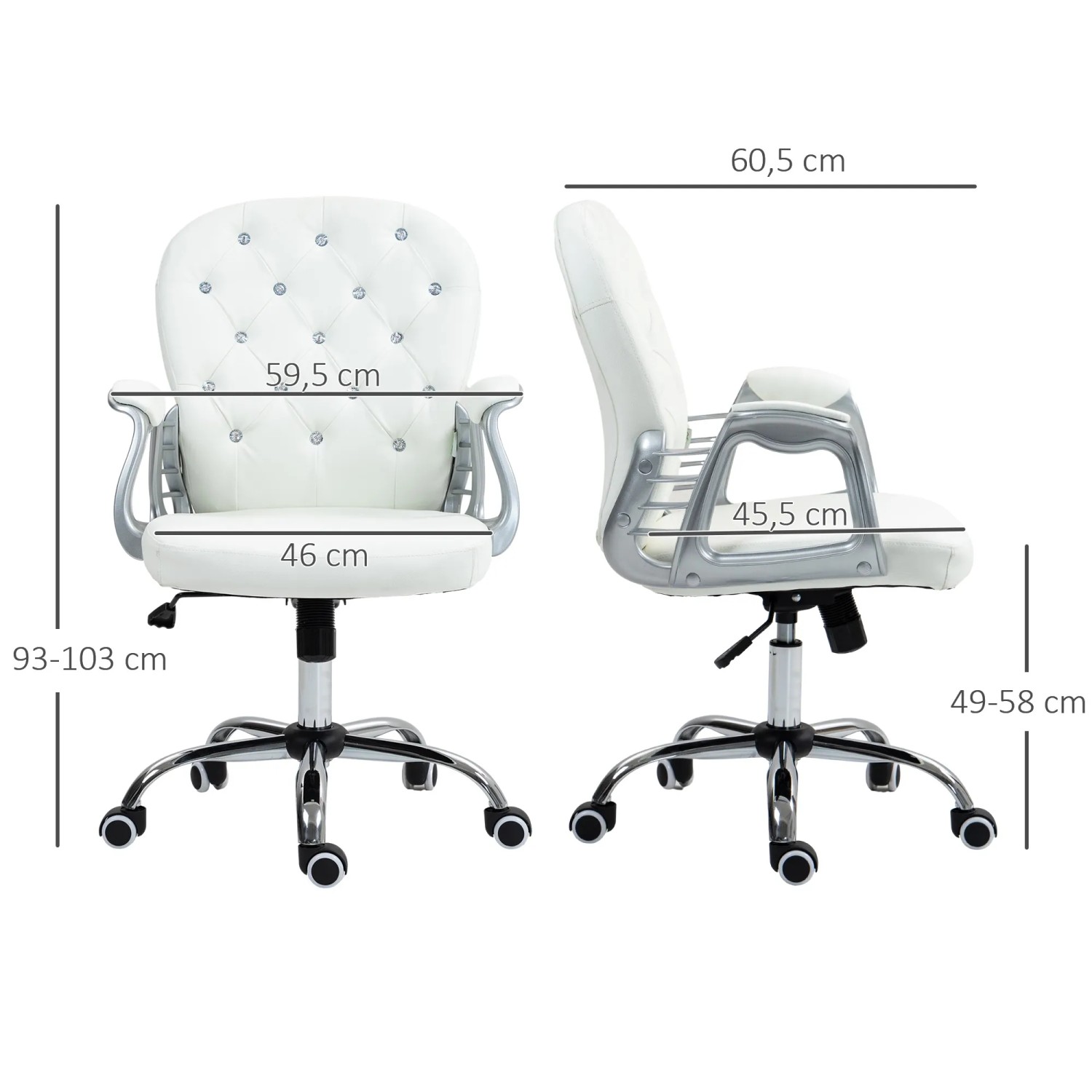 Weißer Vinsetto Bürostuhl mit Knopfheftung, ergonomisch und höhenverstellbar für Home Office.