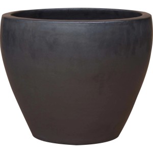 Anthrazitfarbener Pflanztopf aus Terrakotta, 35x35x30 cm, konische Form.