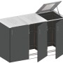 Mülltonnenbox System Binto HPL Schiefer 3er mit Edelstahl-Deckel, teilgeöffnet.