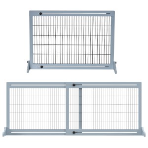 PawHut Hunde Absperrgitter, ausziehbar, grau, mit Fußstütze, in zwei Größen dargestellt.