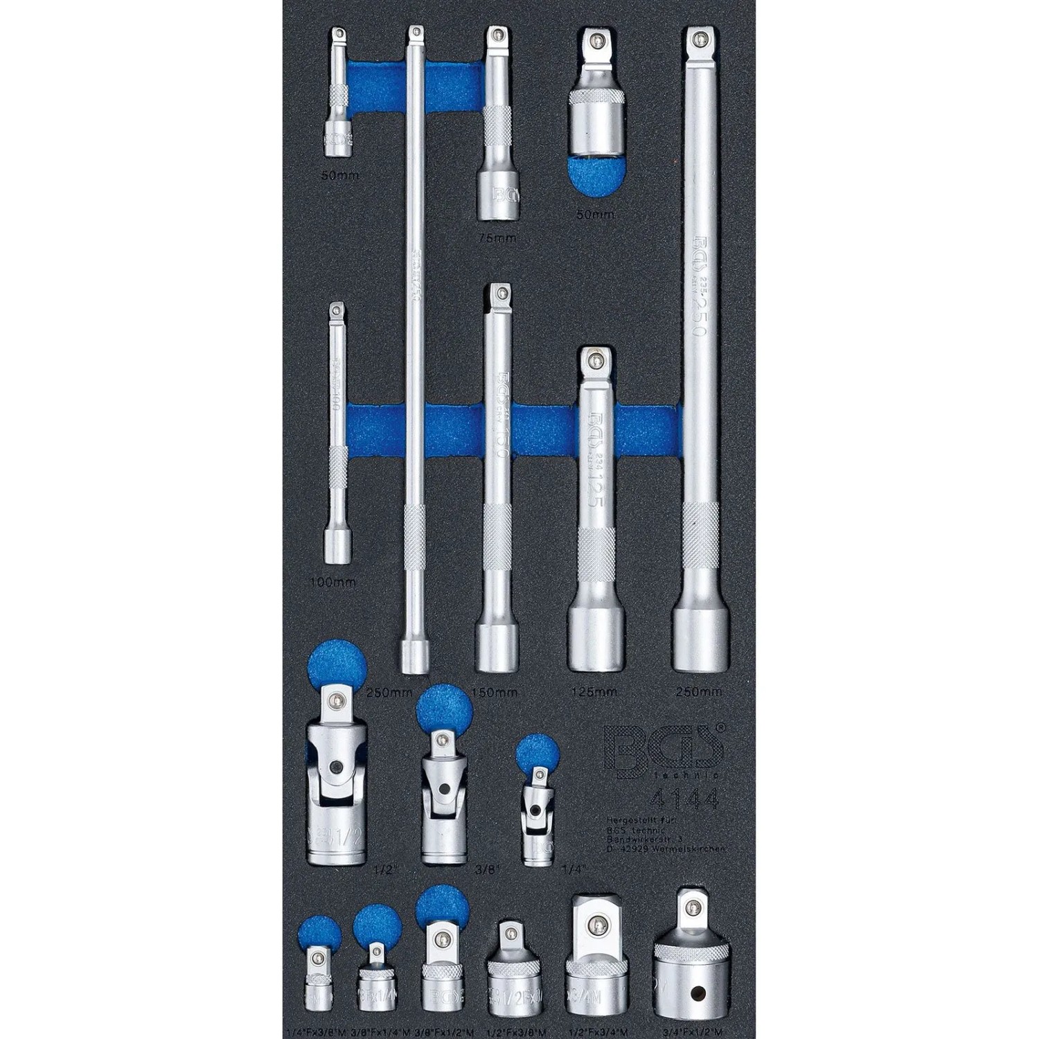 BGS Werkstattwageneinlage 1 3 Verlängerungs Adapter Und Gelenk Satz 17Tlg  4144