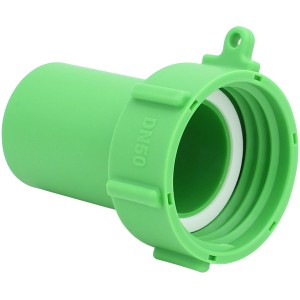 Grüner IBC HT-Rohr Adapter DN 50 für Regentonnen, Detailaufnahme.