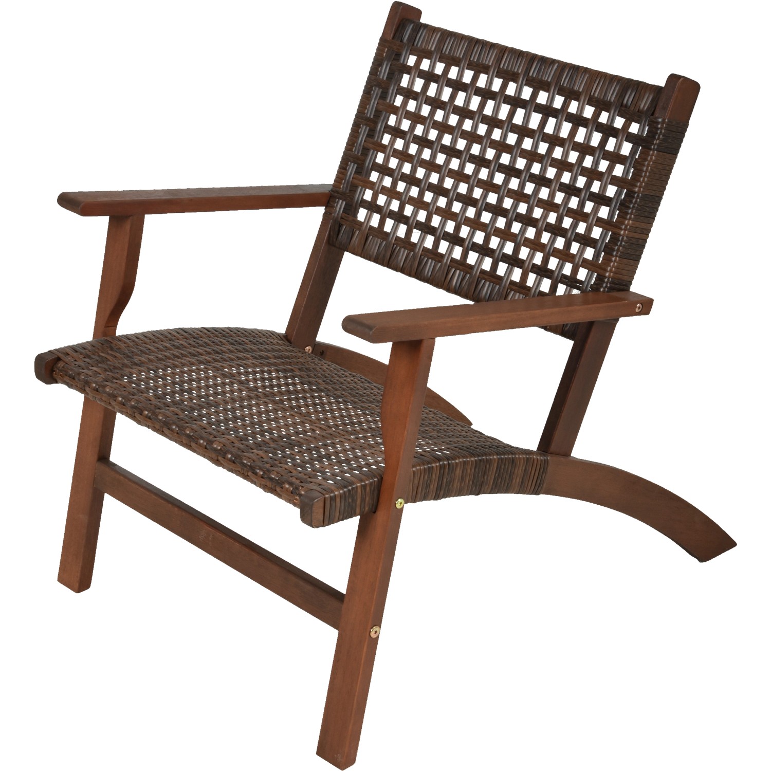 Garden Pleasure Sessel Sonora, dunkebraun, aus Eukalyptusholz mit Kunststoffgeflecht für Lounge-Gartenmöbel.