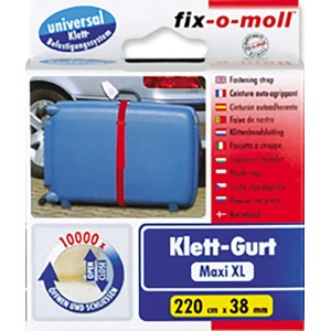 Fix-o-moll Klett-Gurt, rot, 220cm. Ideal zur Gepäcksicherung und Fixierung großer Gegenstände.