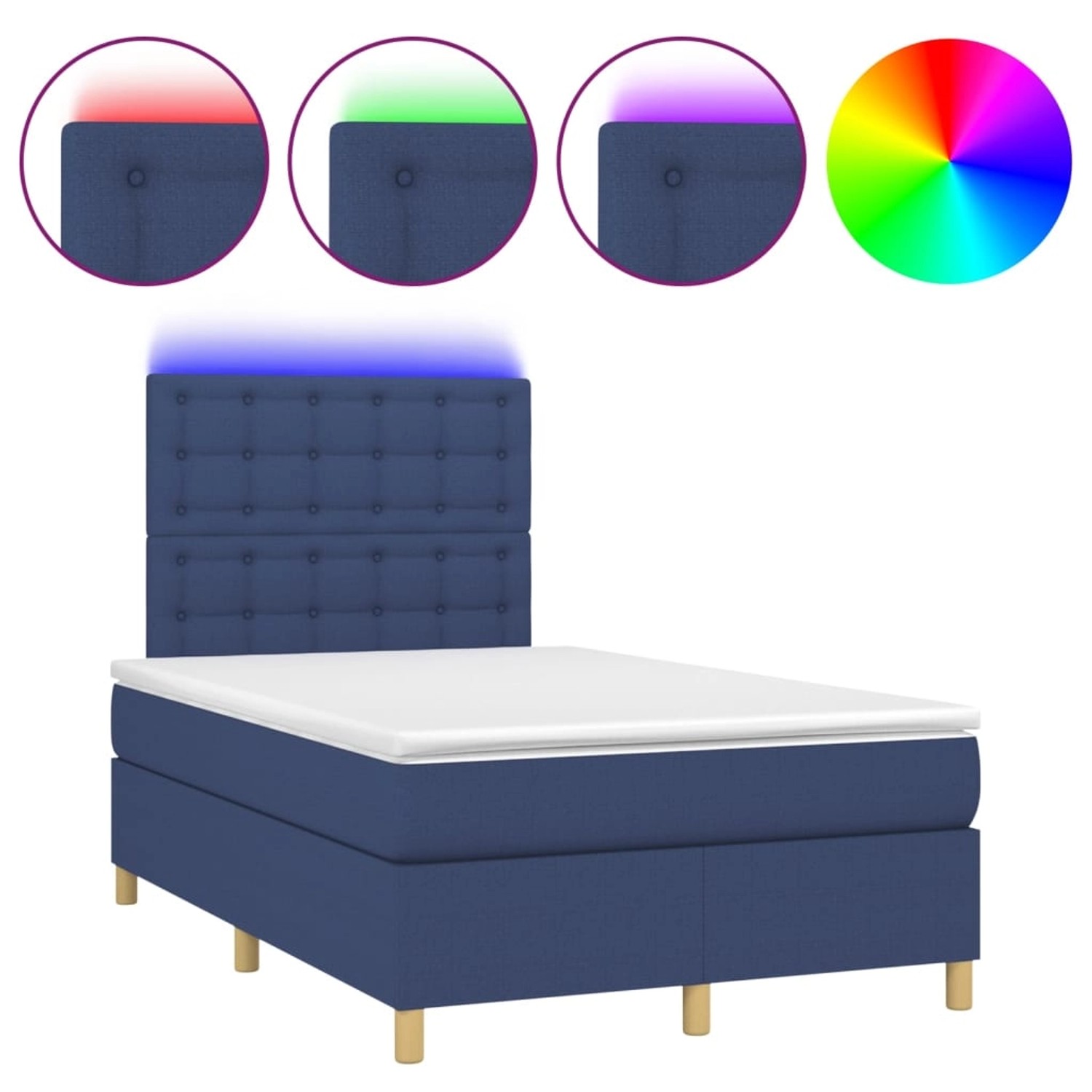 vidaXL Boxspringbett mit Matratze & LED Blau 120x200 cm Stoff 3135747 günstig online kaufen
