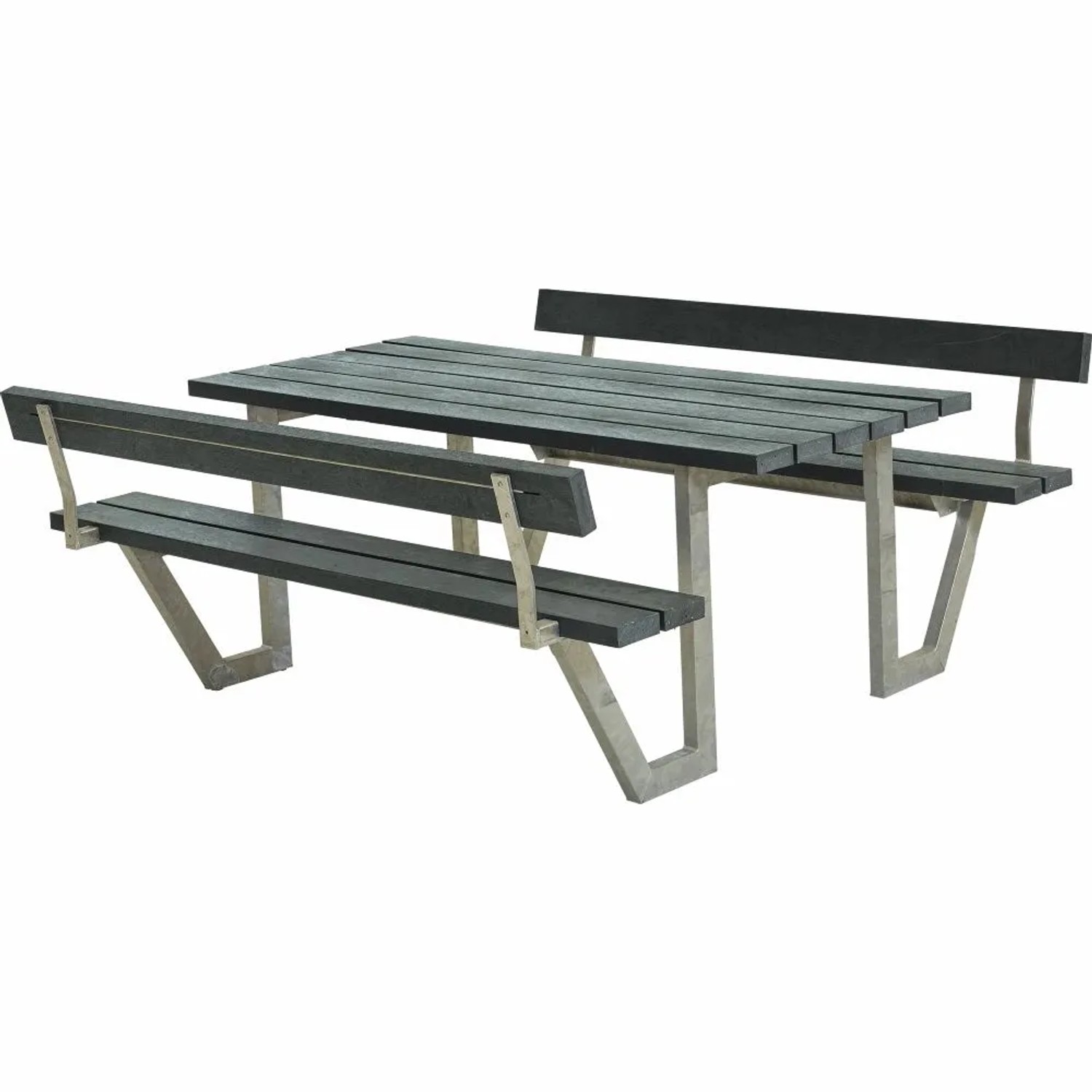 PLUS Gartensitzgruppe 177 cm mit 2 Rückenlehnen Retex Grau Pflegeleichte Tisch-Bank-Kombination