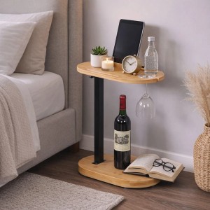 Relaxdays Beistelltisch Bambus Stahl Natur Schwarz Höhenverstellbar 45-82 cm x 40 cm x 22 cm