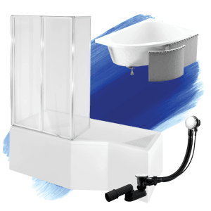 Bad Land Badewanne Eckwanne INTEGRA 170x75 Links Mit Styroporverkleidung Und Glasabtrennung 3-teilig Ablauf Füße