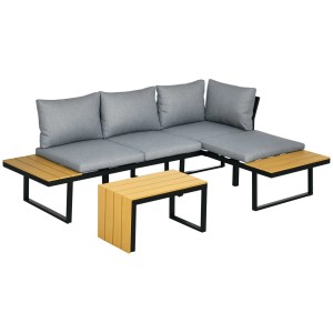 Outsunny Gartenmöbel-Set für 3 Personen Aluminium Polyester 150L x 78B x 72H cm Hellgrau
