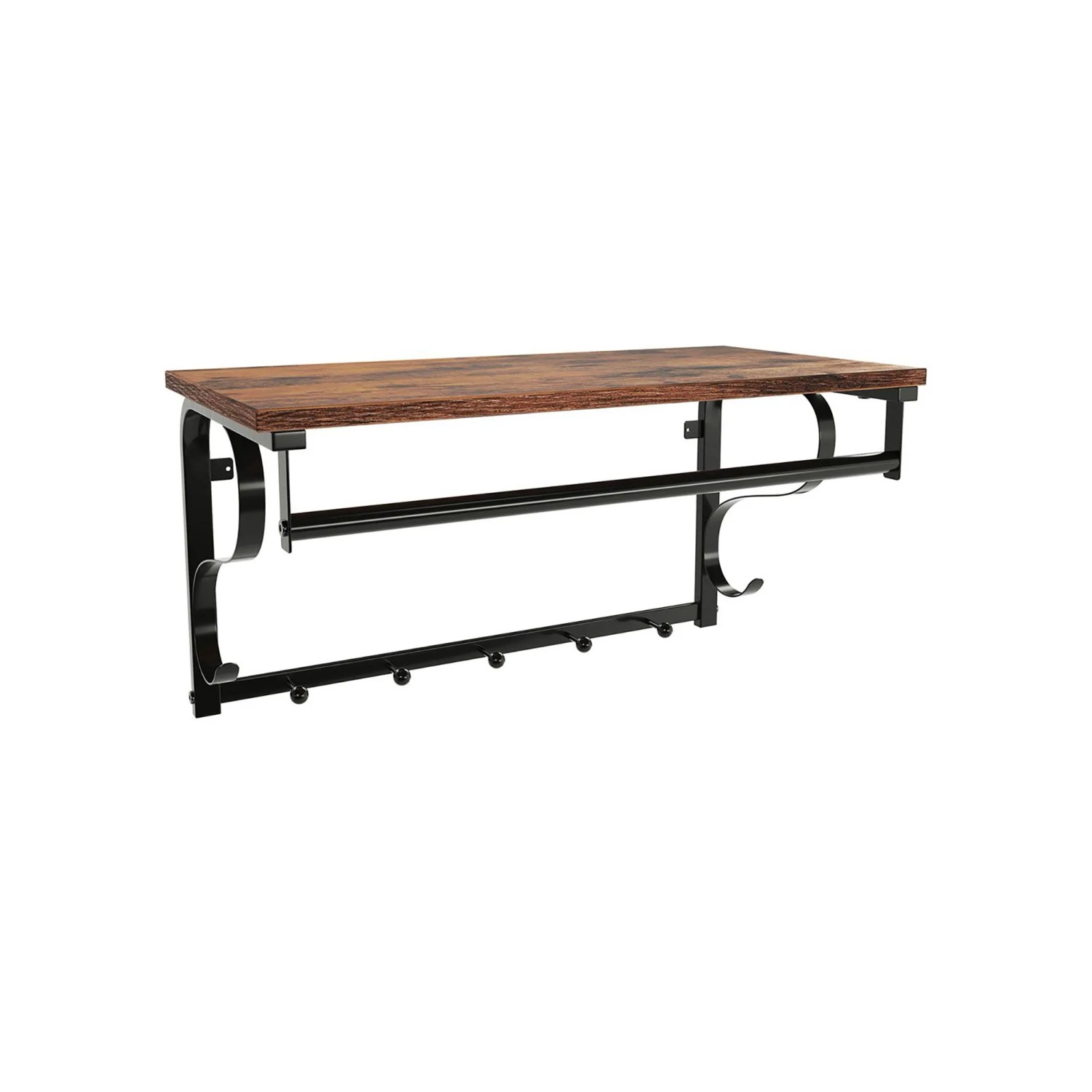 Vasagle Wandgarderobe mit 5 Haken, Regal (30x60cm), braun-schwarz. Praktische Garderobenleiste für Flur und Eingangsbereich.
