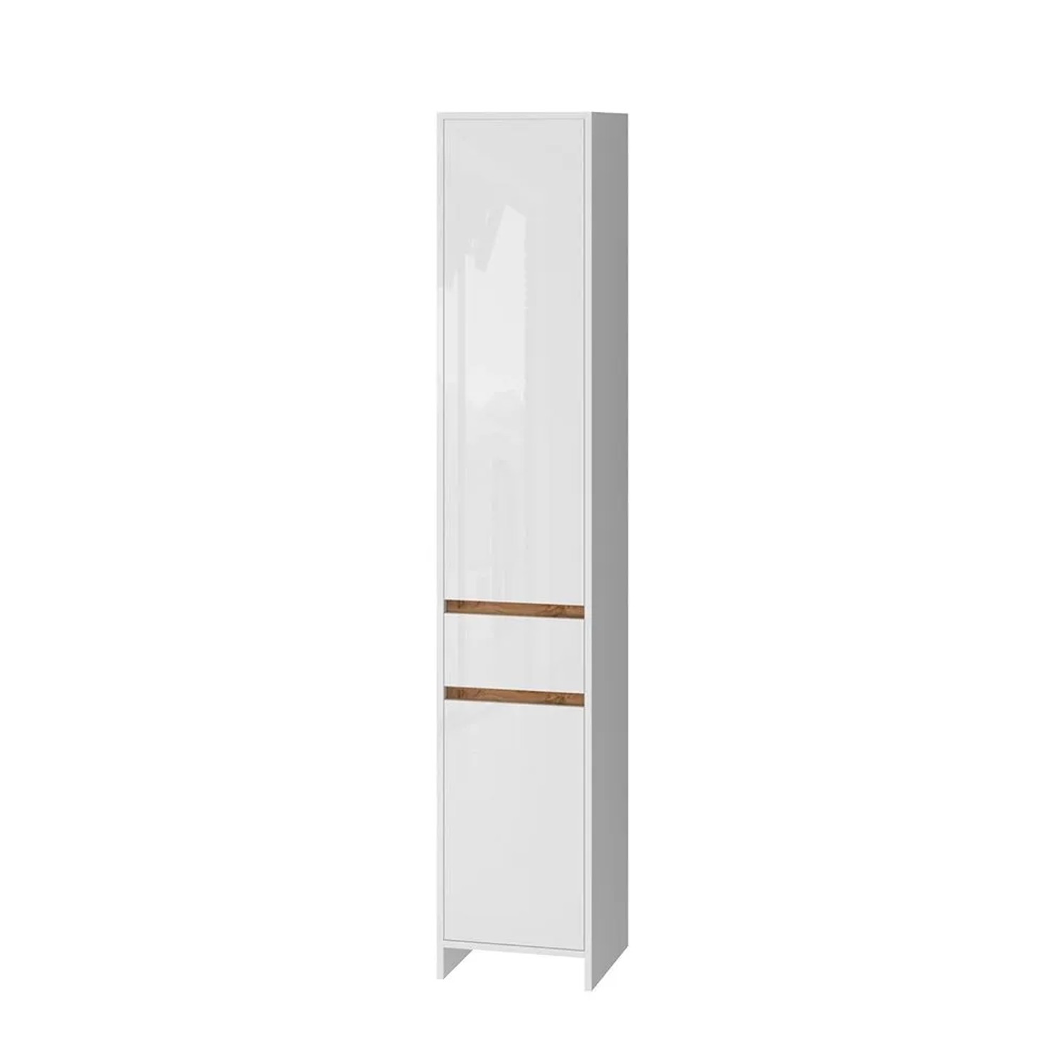 Vicco Badschrank Detmold Weiß Hochglanz Goldkraft Eiche 35 x 190 mit 2 Türen und eine Schublade