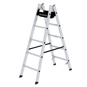 PROREGAL Sprossen-Stehleiter, 2x5 Sprossen, aus Aluminium. Stehleiter für sicheren Stand bei Arbeiten.
