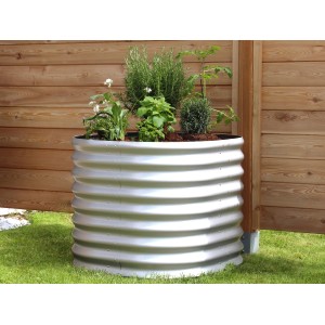 Rundes Vitavia Hochbeet Vita 630 aus Zink-Alu mit Bepflanzung im Garten.