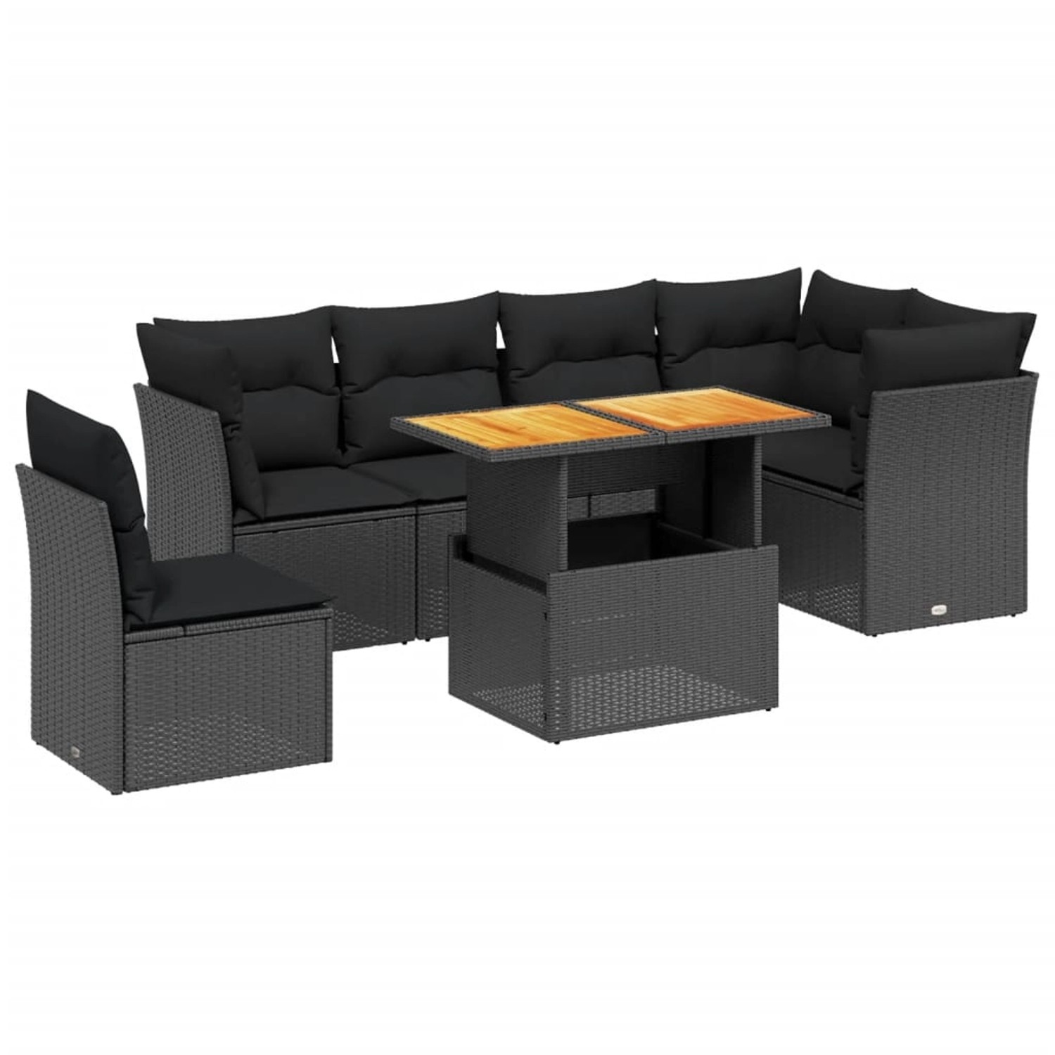 vidaXL 7-Tlg Garten-Sofagarnitur mit Kissen Schwarz Poly Rattan 3270852 günstig online kaufen