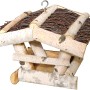 Vogelfutterhaus aus Birke mit Strohdach, 19x24 cm, mit Haken zum Aufhängen.