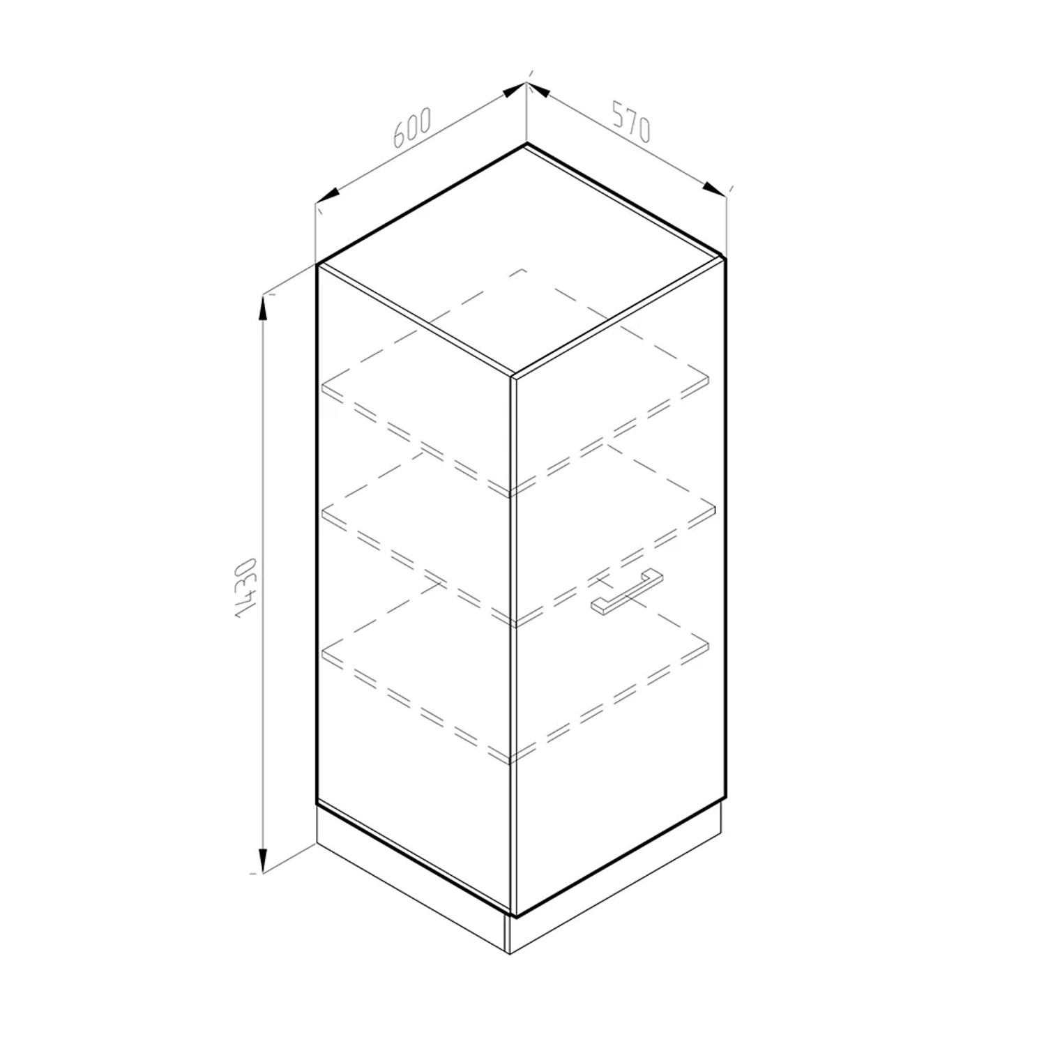 Skizze: Vicco Hochschrank R-Line, Küchenkommode in Sonoma/Weiß, 60 cm breit.