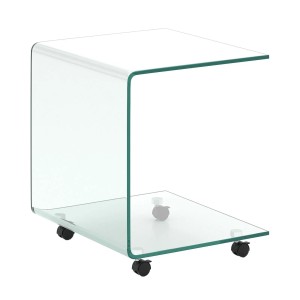 Transparenter Costway Beistelltisch aus Glas mit Rollen, C-förmig, für Wohnzimmer.