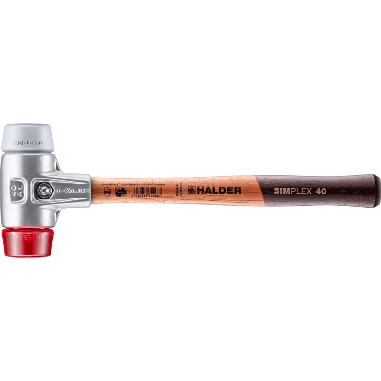Halder Simplex Schonhammer Ø 40 mm TPE-mid Grau   Plastik Rot mit Aluminium günstig online kaufen
