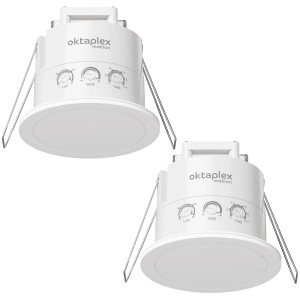 Oktaplex Noa 2er Set HF Präsenzmelder 360 Grad IP65 Unterputz Deckenbewegungsmelder 6m 230V Weiß