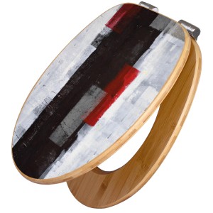 Banjado WC-Sitz aus Bambus mit rotem, abstraktem Muster und Absenkautomatik.