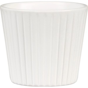Weißer Scheurich Übertopf Expressive 937, Ø 7 cm, gerippte Oberfläche.