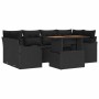 Schwarzes 7-teiliges vidaXL Garten-Sofa-Set aus Poly Rattan mit Tisch und Stauraum.