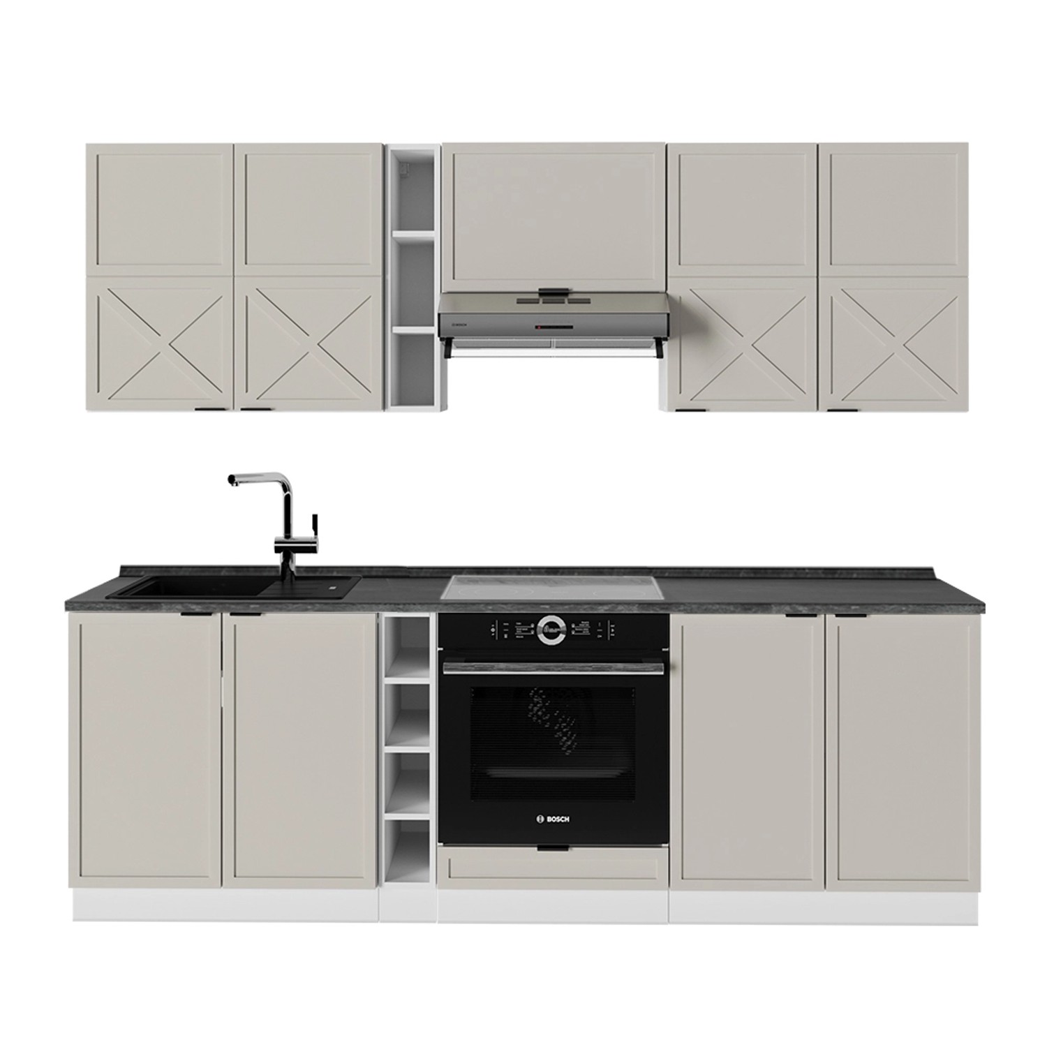 Vicco Fame-Line Küchenzeile GrauBeige/Weiß 235 cm AP Anthrazit günstig online kaufen