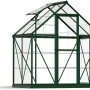 Grünes Palram - Canopia Gewächshaus 2,3 m² mit Fundamentrahmen, Tür offen.