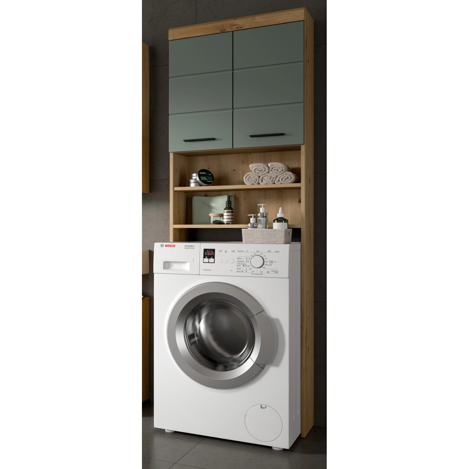 Inn.Furn Waschmaschinenschrank in Grün und Eiche 63 x 191 cm Shawn günstig online kaufen