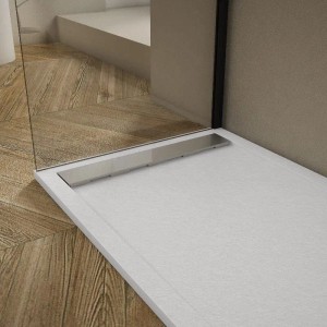 Mirlo Mineralguss Duschwanne Extra Flach Ribera  Weiß Ablaufschutz Chrom 80x120cm