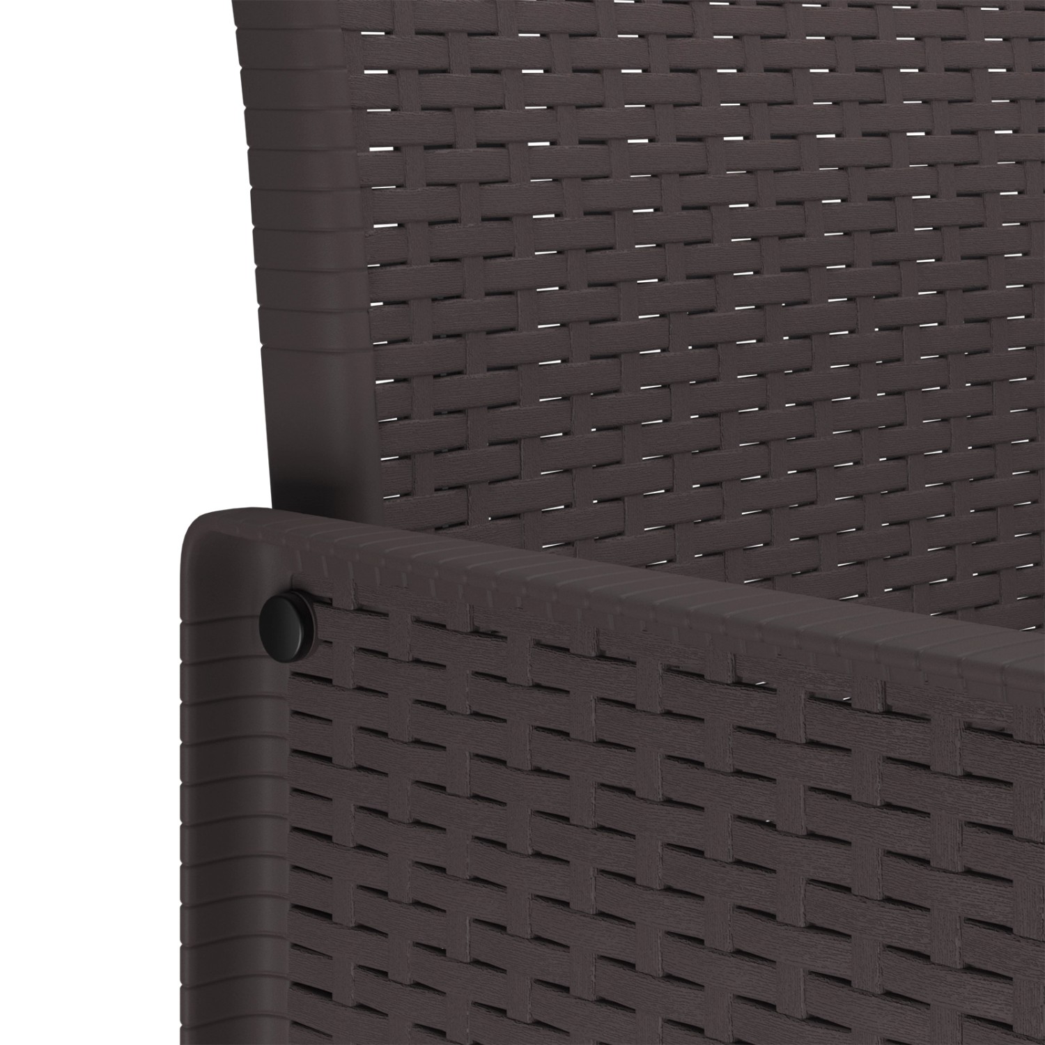 Detailansicht eines braunen Gartenstuhls aus Poly Rattan der vidaXL 9-tlg Essgruppe.