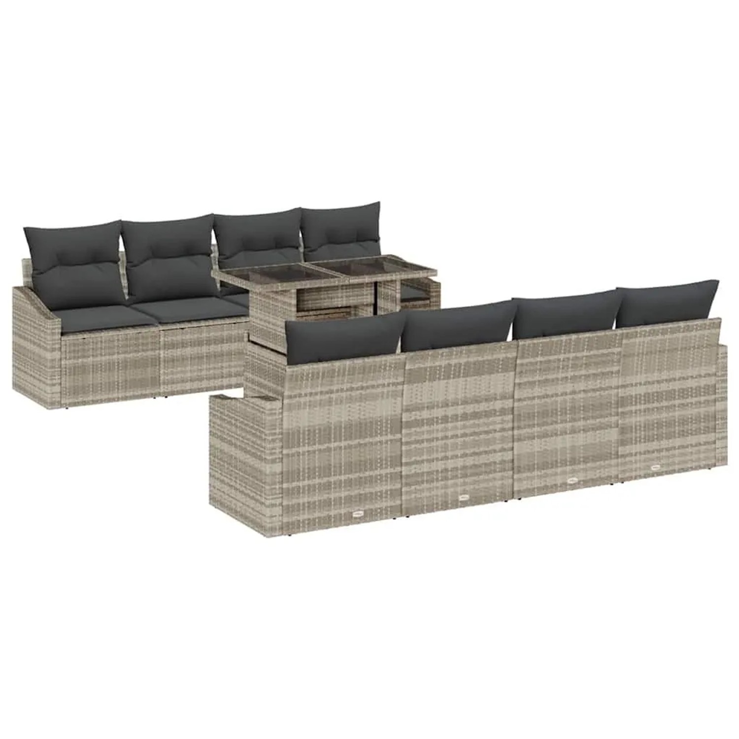 vidaXL Garten-Sofa-Set mit Kissen 7-Tlg Hellgrau Poly-Rattan 3348968